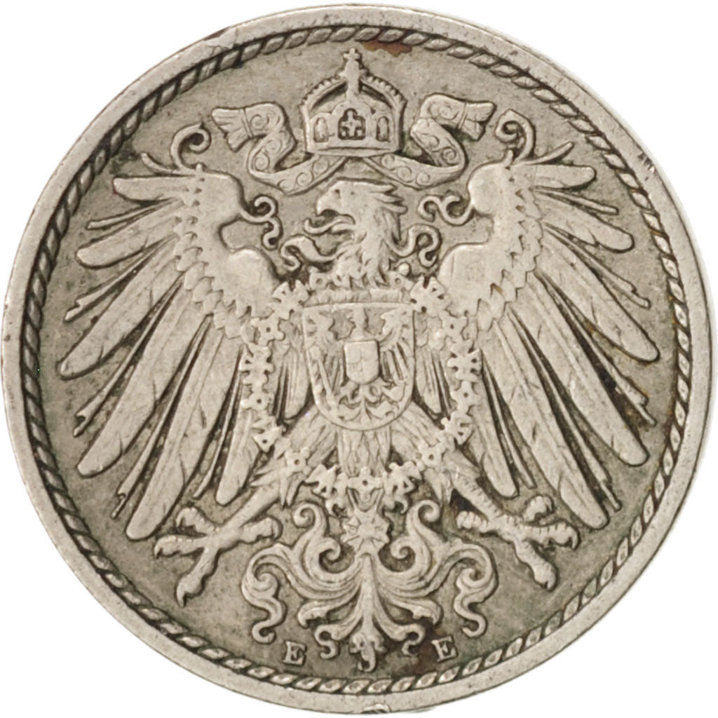 Coin, GERMANY - EMPIRE, Wilhelm II, 5 Pfennig, 1908, Muldenhütten, VF(30-35)