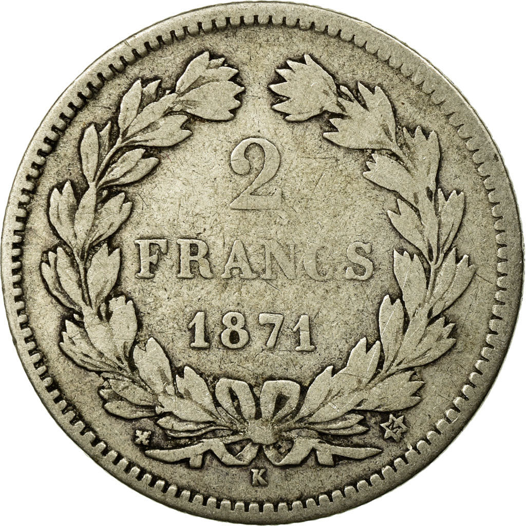 Munten, Frankrijk, Cérès, 2 Francs, 1871, Bordeaux, FR, Zilver, KM:816.2
