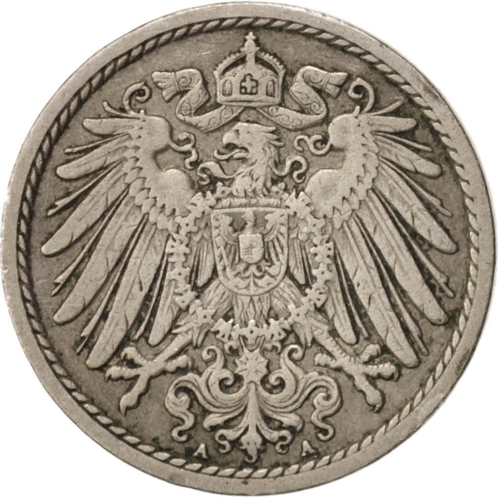 Coin, GERMANY - EMPIRE, Wilhelm II, 5 Pfennig, 1906, Berlin, VF(20-25)