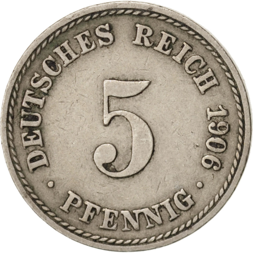 Coin, GERMANY - EMPIRE, Wilhelm II, 5 Pfennig, 1906, Berlin, VF(20-25)