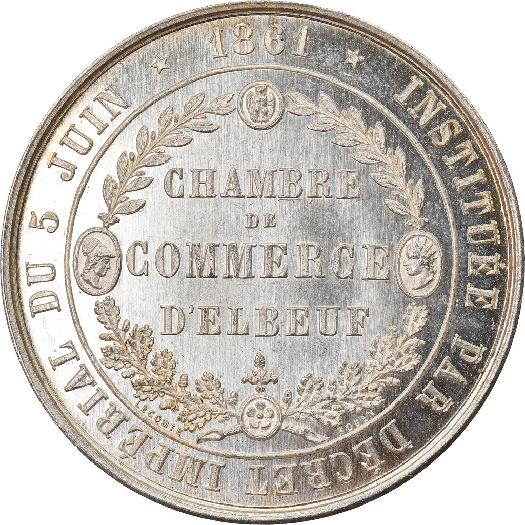France, Token, Chambre de Commerce d'Elbeuf, 1861, Lecomte, MS(63), Silver
