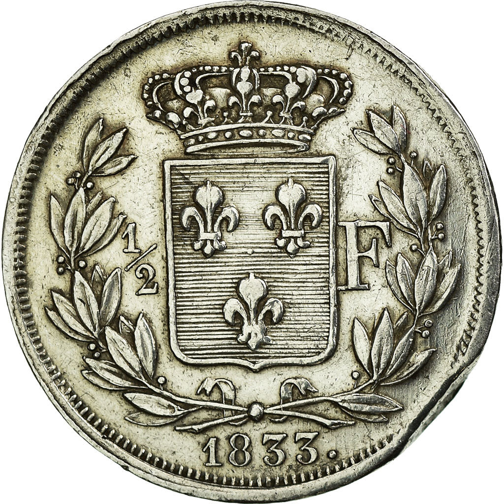 Francia, Henri V, 1/2 Franc, 1833, Paris, Plata, MBC, Gadoury:404, KM:23