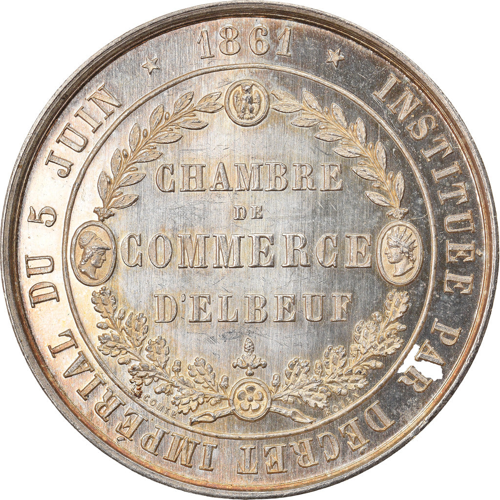 France, Token, Chambre de Commerce d'Elbeuf, 1861, Lecomte, MS(63), Silver