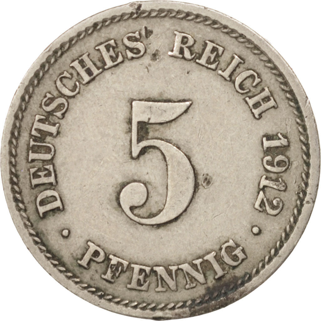 Coin, GERMANY - EMPIRE, Wilhelm II, 5 Pfennig, 1912, Karlsruhe, VF(20-25)