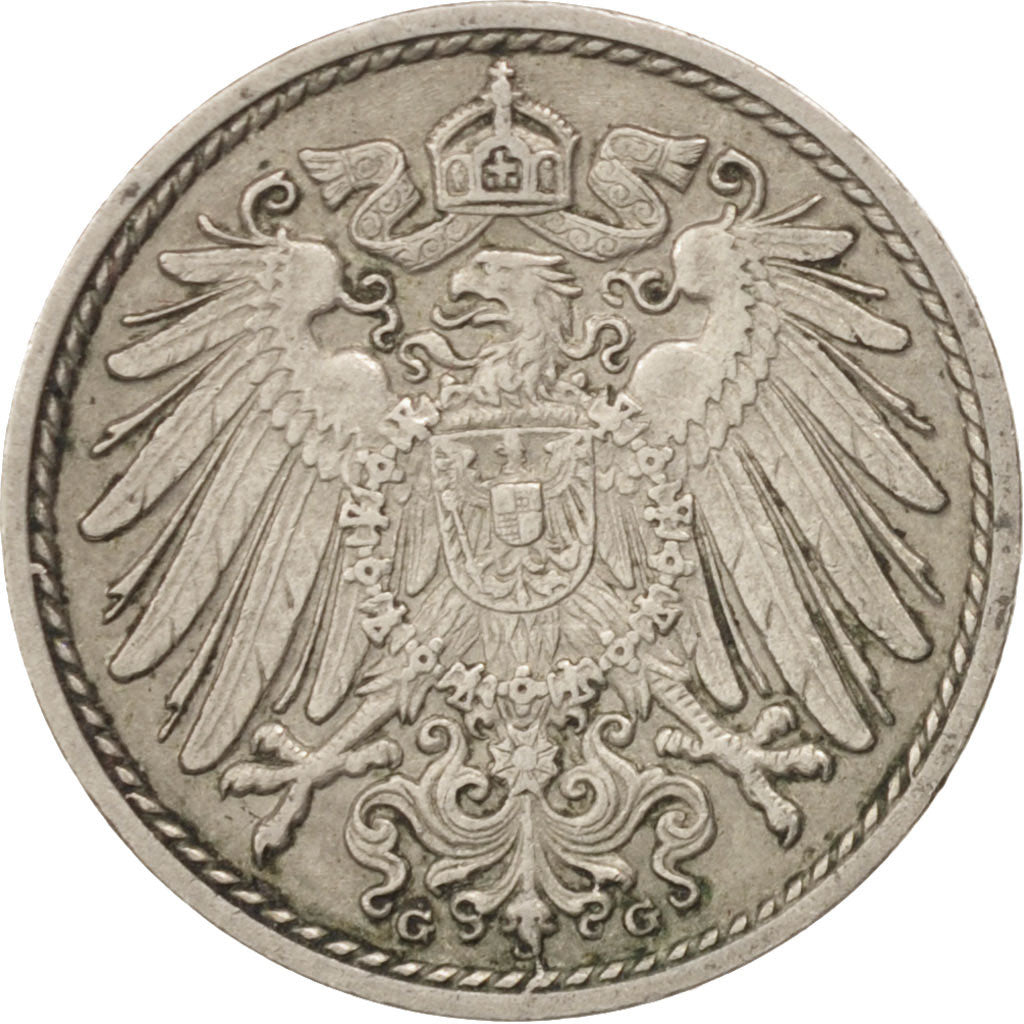 Moneta, GERMANIA - IMPERO, Wilhelm II, 5 Pfennig, 1912, Karlsruhe, MB+