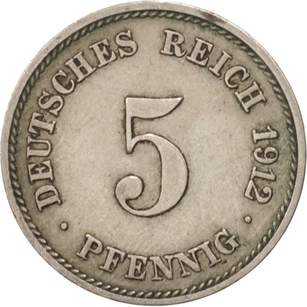 Moneta, GERMANIA - IMPERO, Wilhelm II, 5 Pfennig, 1912, Karlsruhe, MB+