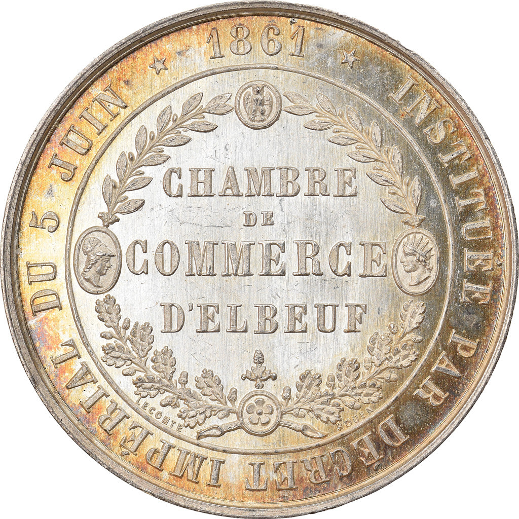 France, Token, Chambre de Commerce d'Elbeuf, 1861, Lecomte, MS(63), Silver