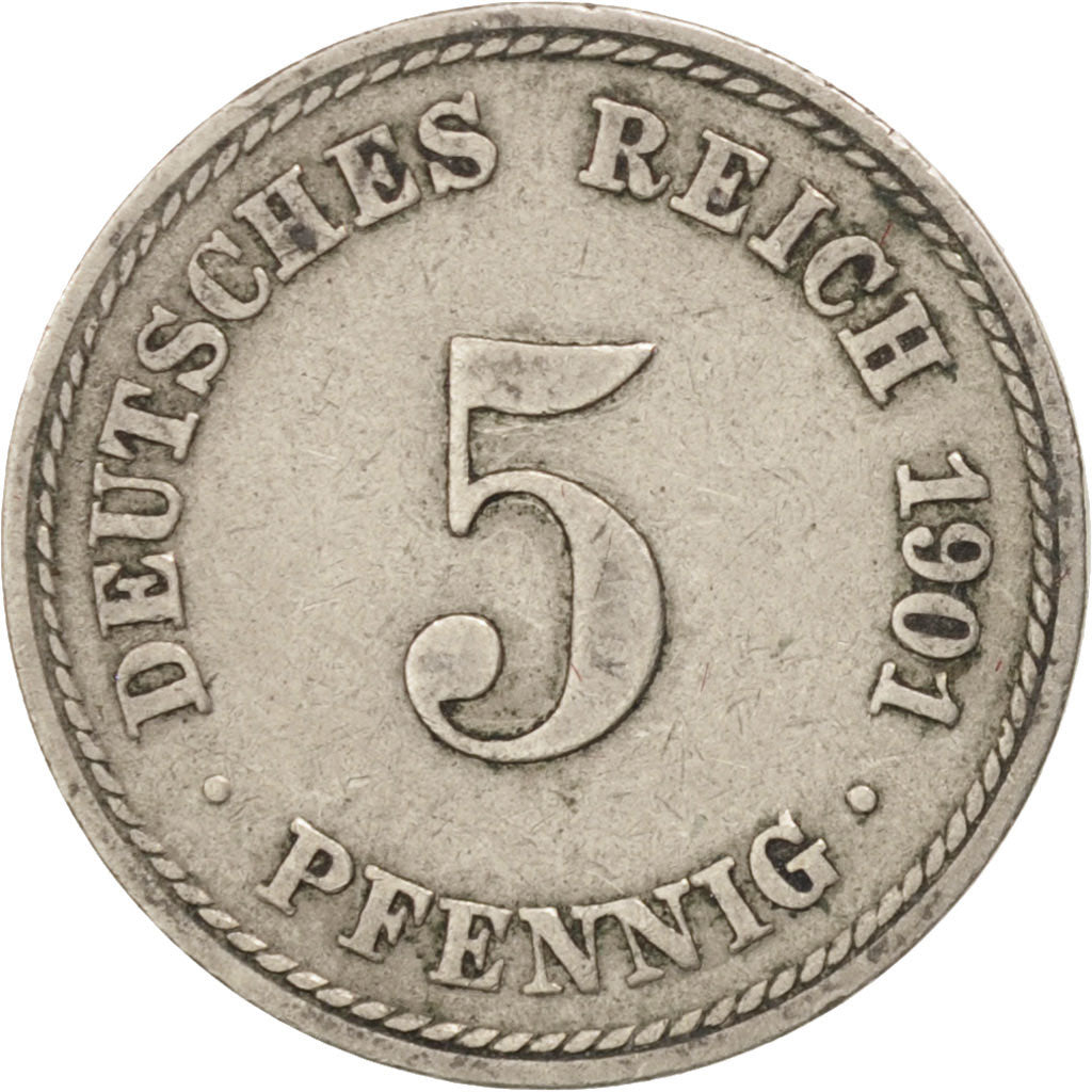 Coin, GERMANY - EMPIRE, Wilhelm II, 5 Pfennig, 1901, Berlin, VF(20-25)