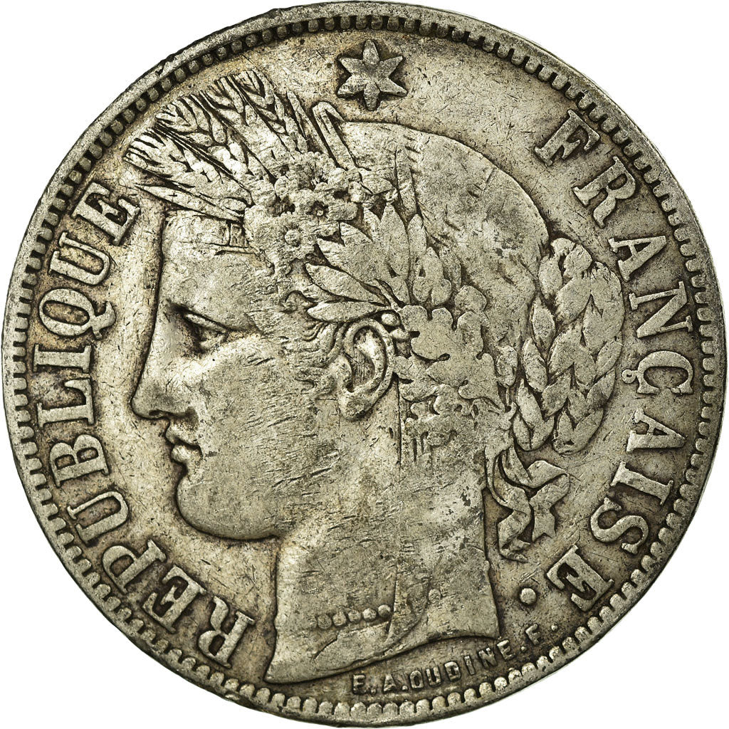 Moeda, França, Cérès, 5 Francs, 1870, Bordeaux, VF(20-25), Prata, KM:818.2