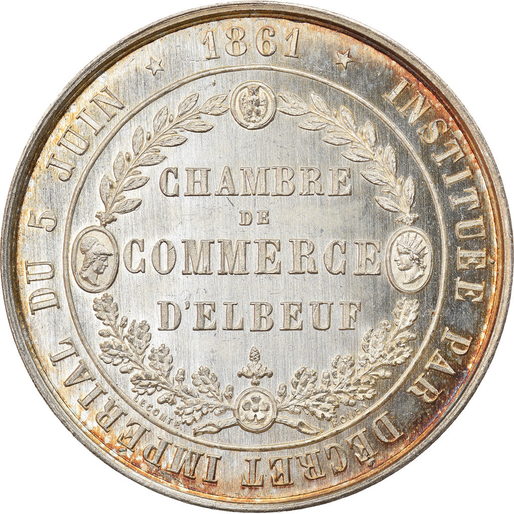 France, Token, Chambre de Commerce d'Elbeuf, 1861, Lecomte, MS(63), Silver