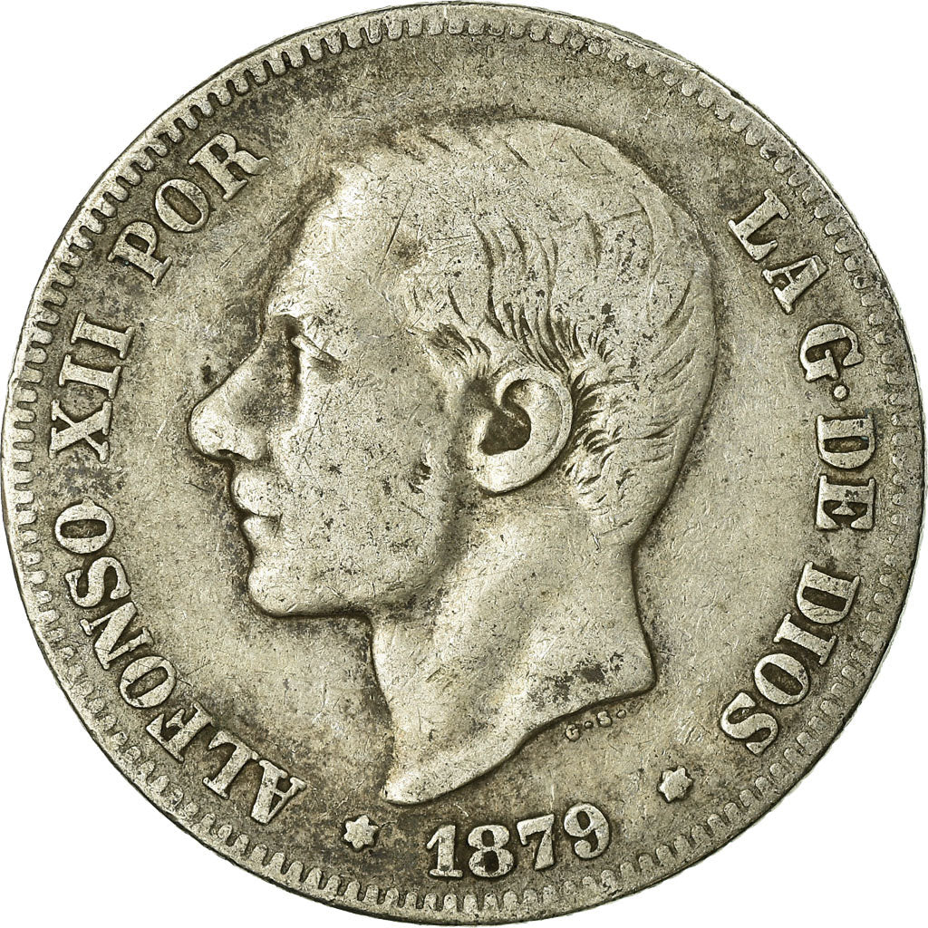 Münze, Spanien, Alfonso XII, 2 Pesetas, 1879, Madrid, S+, Silber, KM:678.1