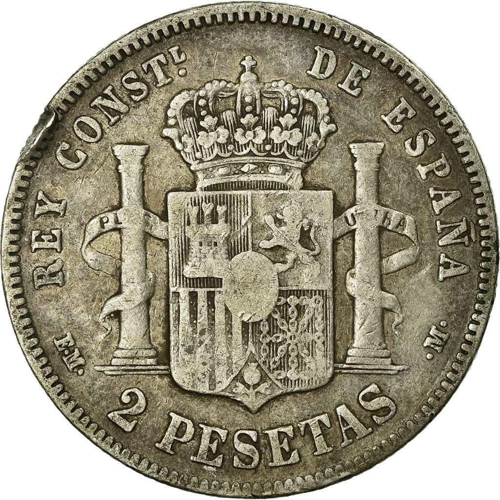 Münze, Spanien, Alfonso XII, 2 Pesetas, 1879, Madrid, S+, Silber, KM:678.1