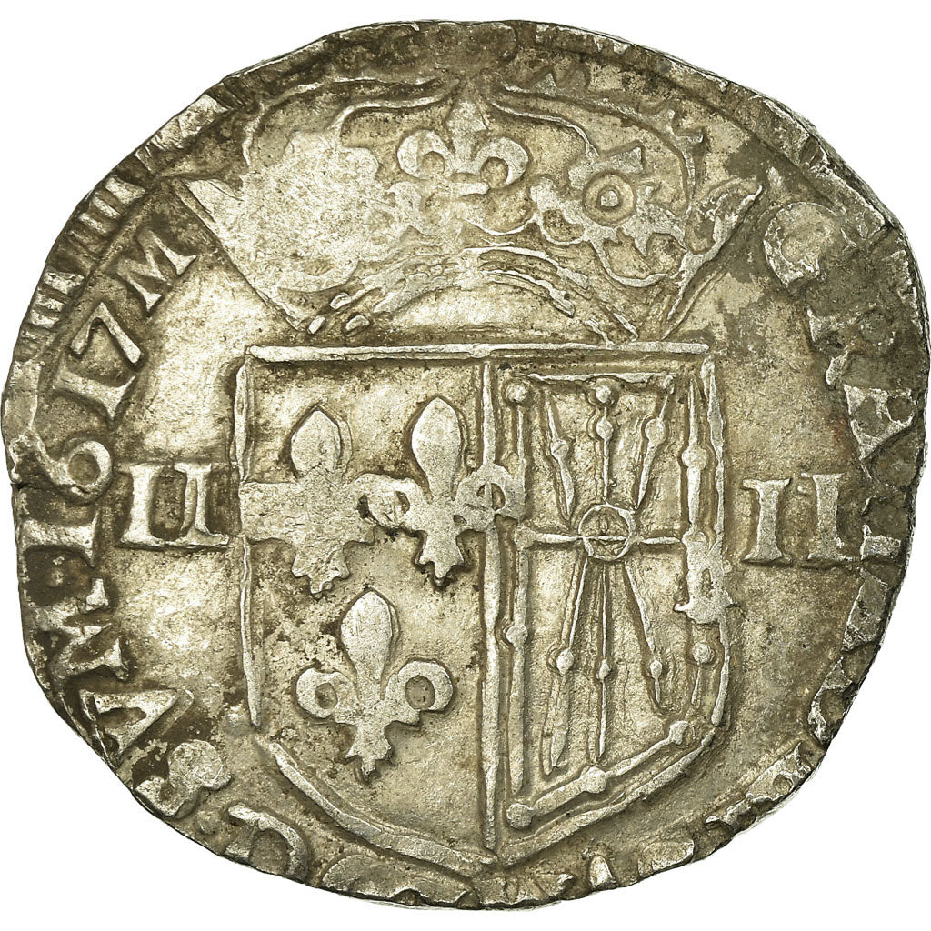 France, Louis XIII, 1/4 Écu de Navarre, 1617, Saint-Palais, Silver, VF(30-35)