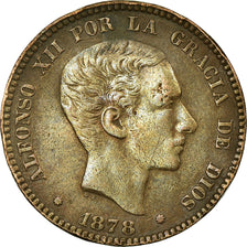 Coin, Spain, Alfonso XII, 10 Centimos, 1878, Barcelona, EF(40-45), Bronze