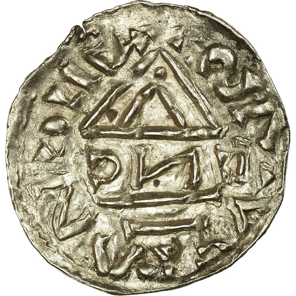 Alemania, Heinrich IV, Denarius, 995-1002, Regensburg, Plata, MBC+