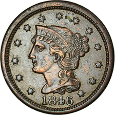 Stati Uniti, 1 Cent, Braided Hair, 1846, Philadelphia, Rame, BB, KM:67
