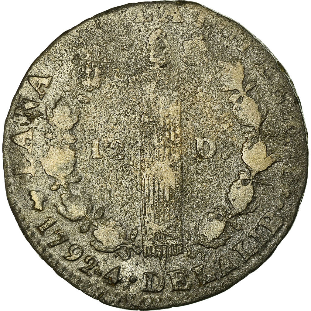 Moneta, Francia, Louis XVI, 12 deniers françois, 12 Deniers, 1792, Lyon, MB