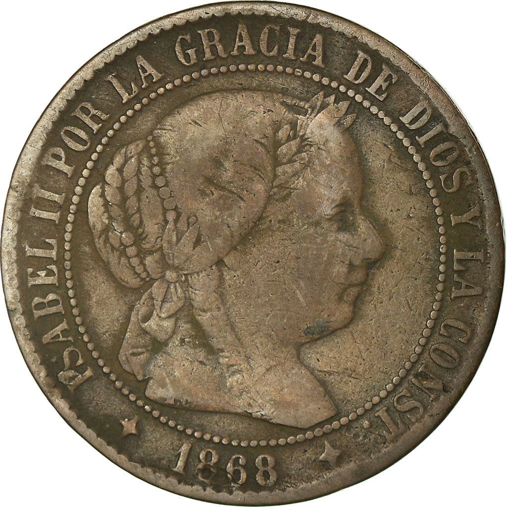 Coin, Spain, Isabel II, 2-1/2 Centimos, 1868, Jubia, VF(20-25), Copper, KM:634.2