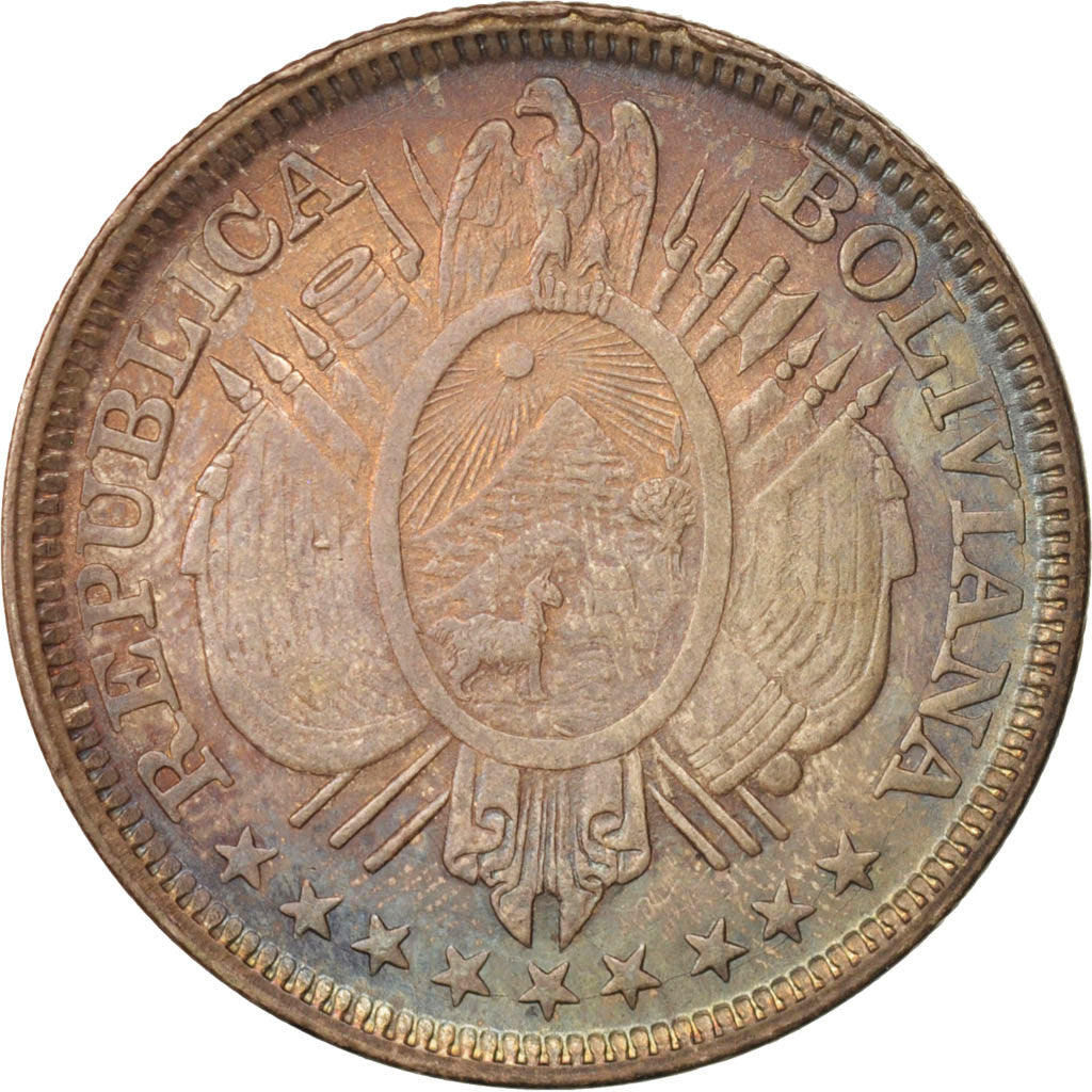 Moneda, Bolivia, 50 Centavos, 1/2 Boliviano, 1891, EBC, Plata, KM:161.5