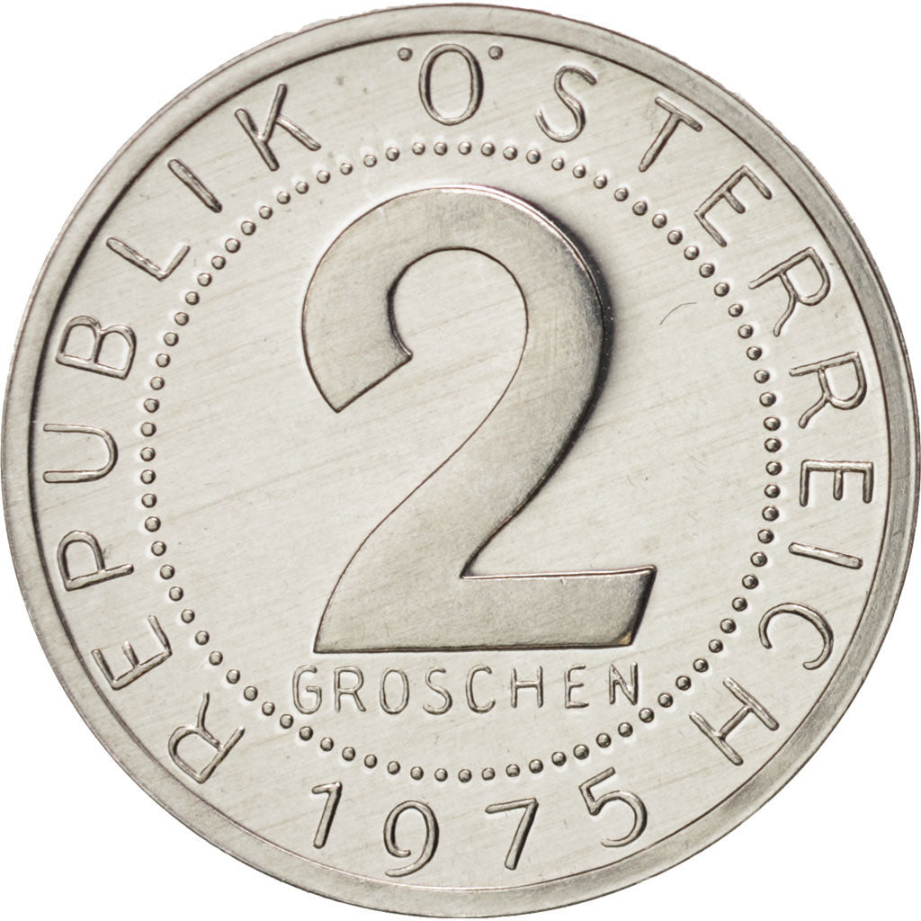 Coin, Austria, 2 Groschen, 1975, MS(65-70), Aluminum, KM:2876
