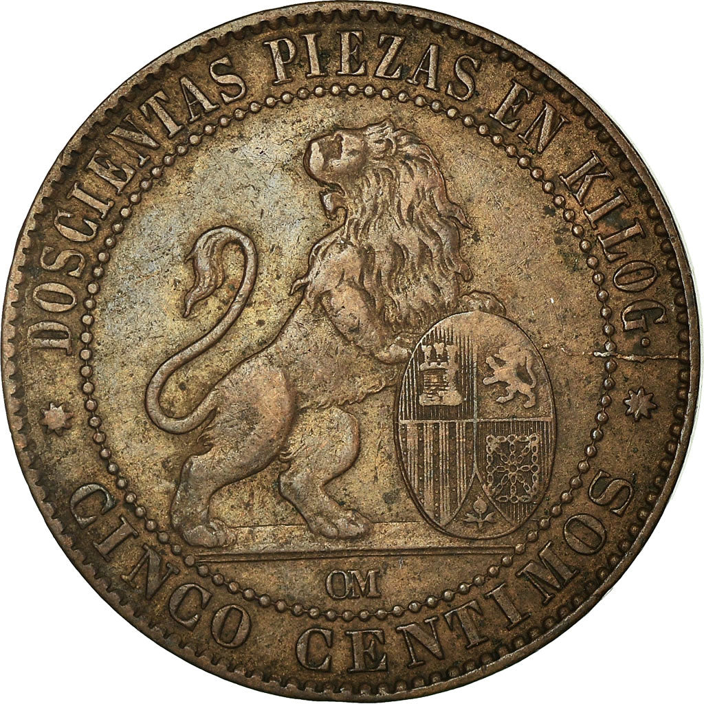 Coin, Spain, Provisional Government, 5 Centimos, 1870, Barcelona, EF(40-45)