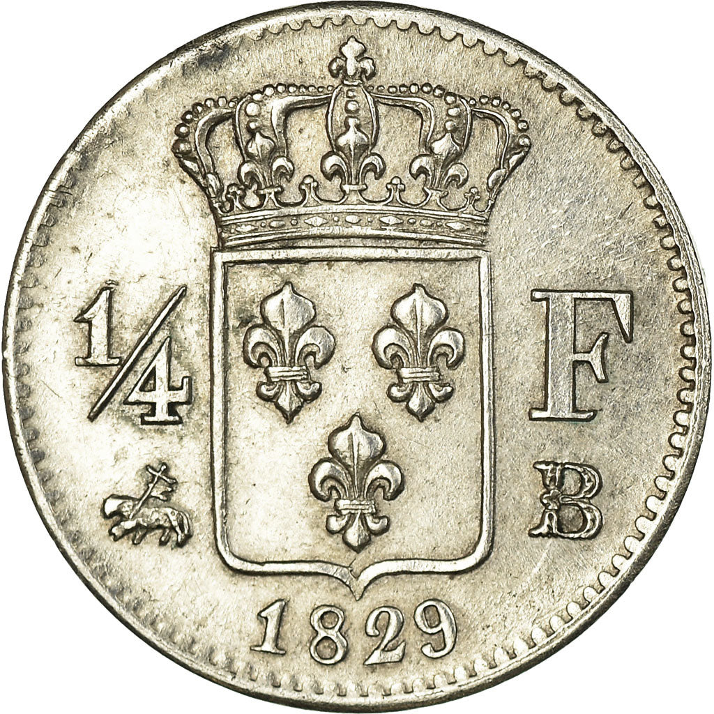 Frankreich, Charles X, 1/4 Franc, 1829, Rouen, Silber, VZ, Gadoury:353, KM:722.2