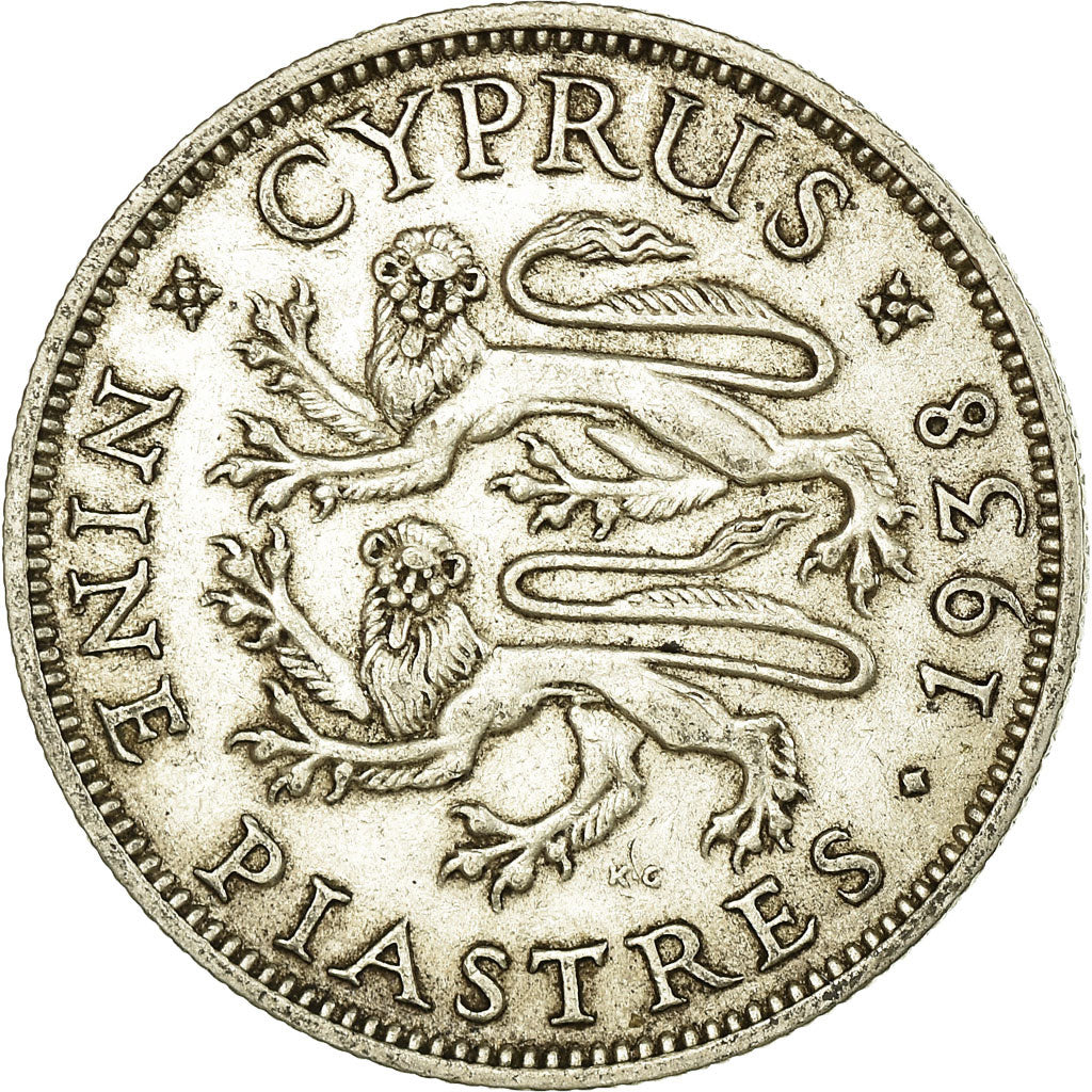 Coin, Cyprus, George VI, 9 Piastres, 1938, AU(50-53), Silver, KM:25