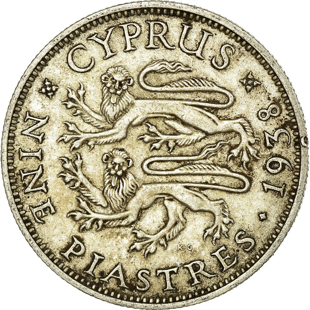 Münze, Zypern, George VI, 9 Piastres, 1938, SS+, Silber, KM:25