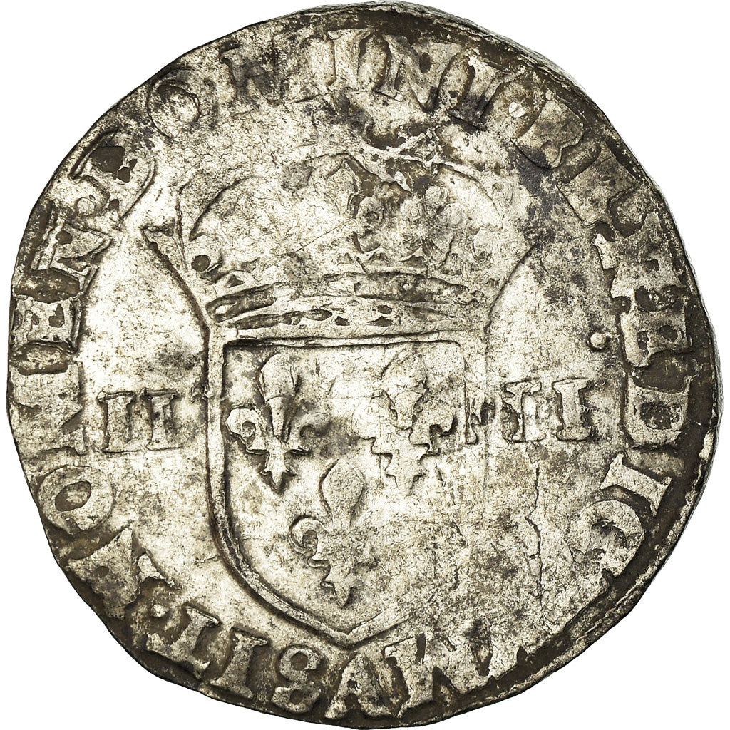 Moeda, França, Henri III, 1/4 Ecu, 1589, Paris, VF(30-35), Prata, Sombart:4662