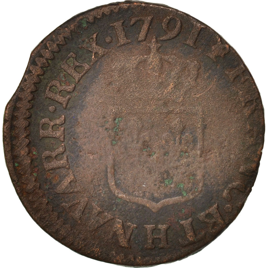 Moneta, Francja, Louis XVI, Liard, Liard, 1791, La Rochelle, VF(30-35), Miedź