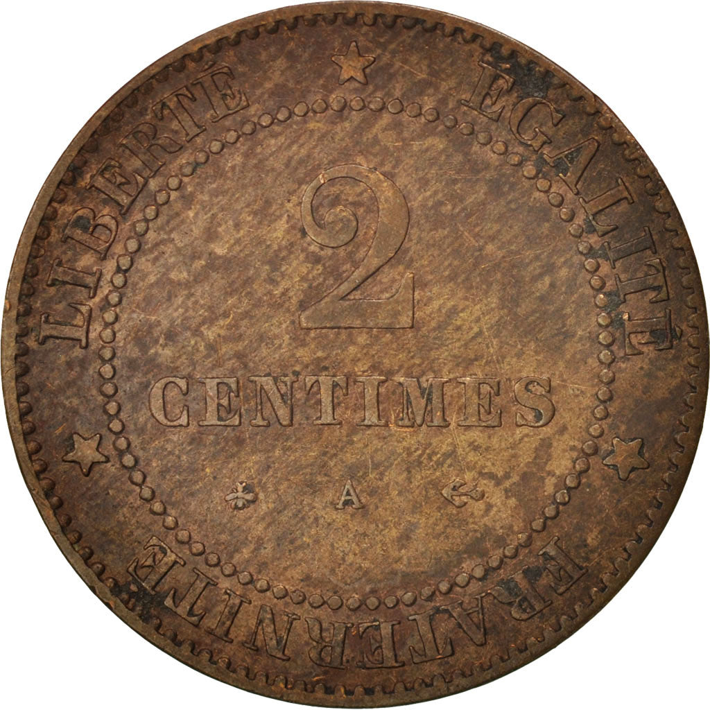 Coin, France, Cérès, 2 Centimes, 1877, Paris, AU(50-53), Bronze, KM:827.1