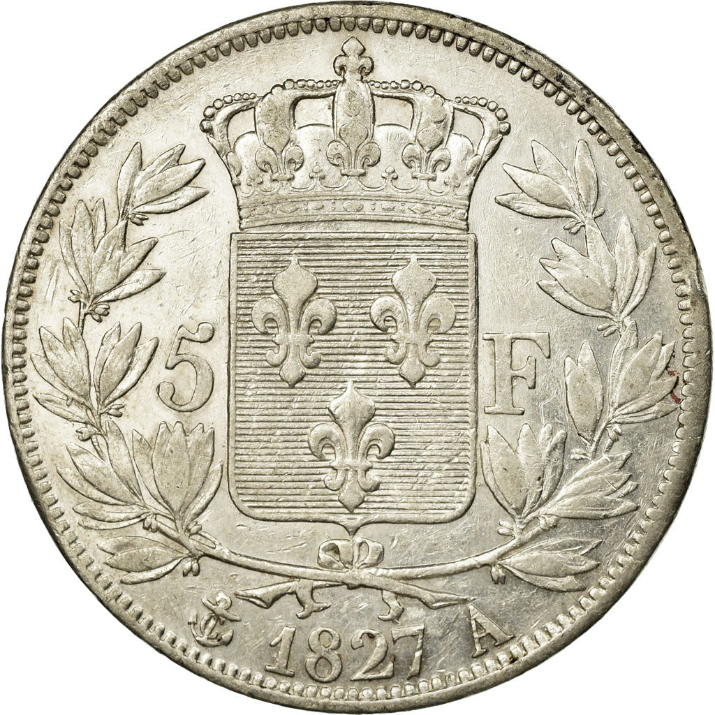 Coin, France, Charles X, 5 Francs, 1827, Paris, EF(40-45), Silver, Gadoury:644