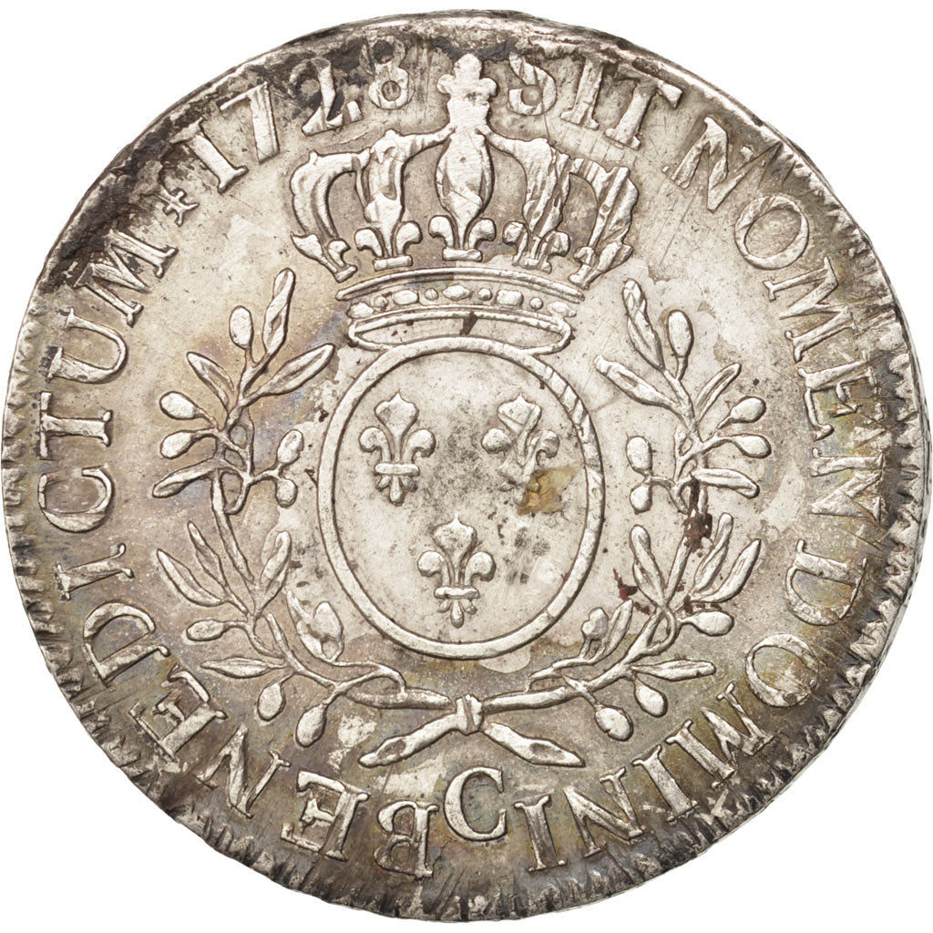 Moneta, Francia, Louis XV, Écu aux branches d'olivier, Ecu, 1728, Caen, BB+