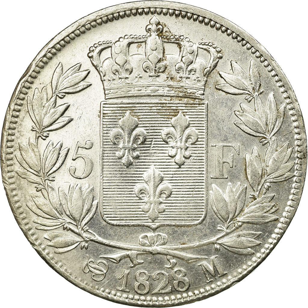 Coin, France, Charles X, 5 Francs, 1828, Toulouse, AU(50-53), Silver