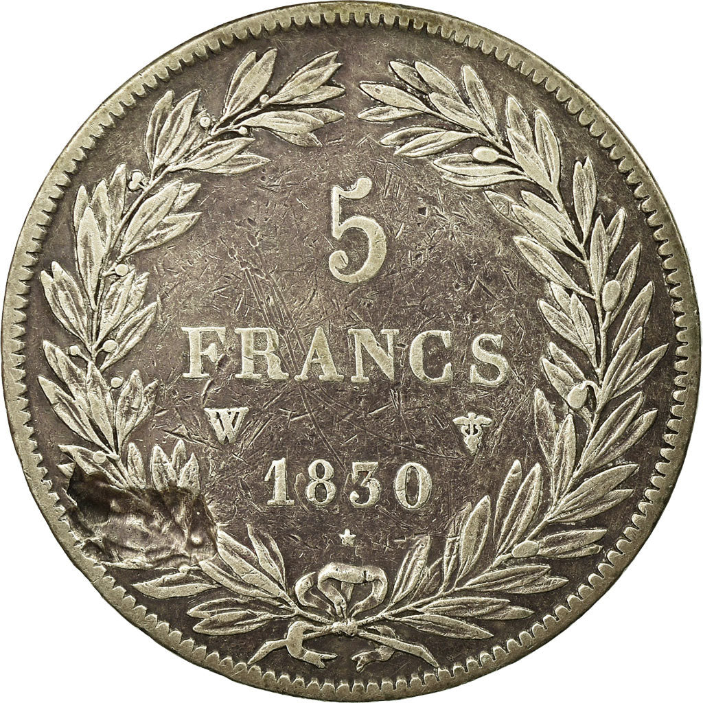 Moneda, Francia, Louis-Philippe, 5 Francs, 1830, Lille, BC+, Plata, Gadoury:675