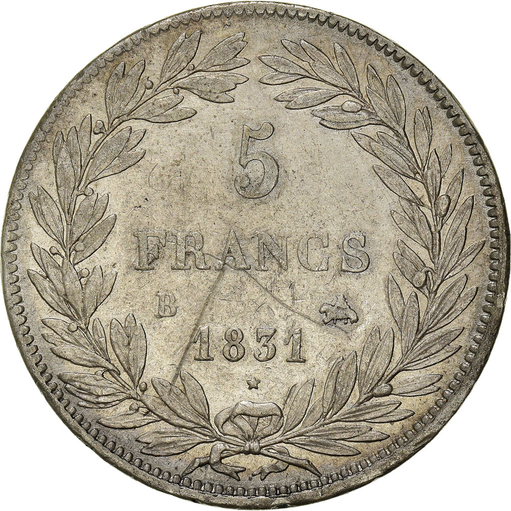 Moneta, Francia, Louis-Philippe, 5 Francs, 1831, Rouen, BB, Argento, Gadoury:676