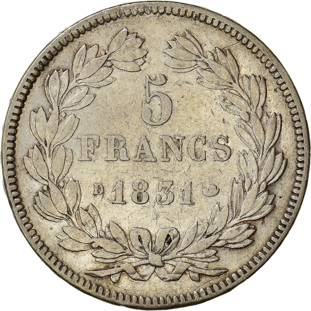 Coin, France, Louis-Philippe, 5 Francs, 1831, Lyon, VF(30-35), Silver