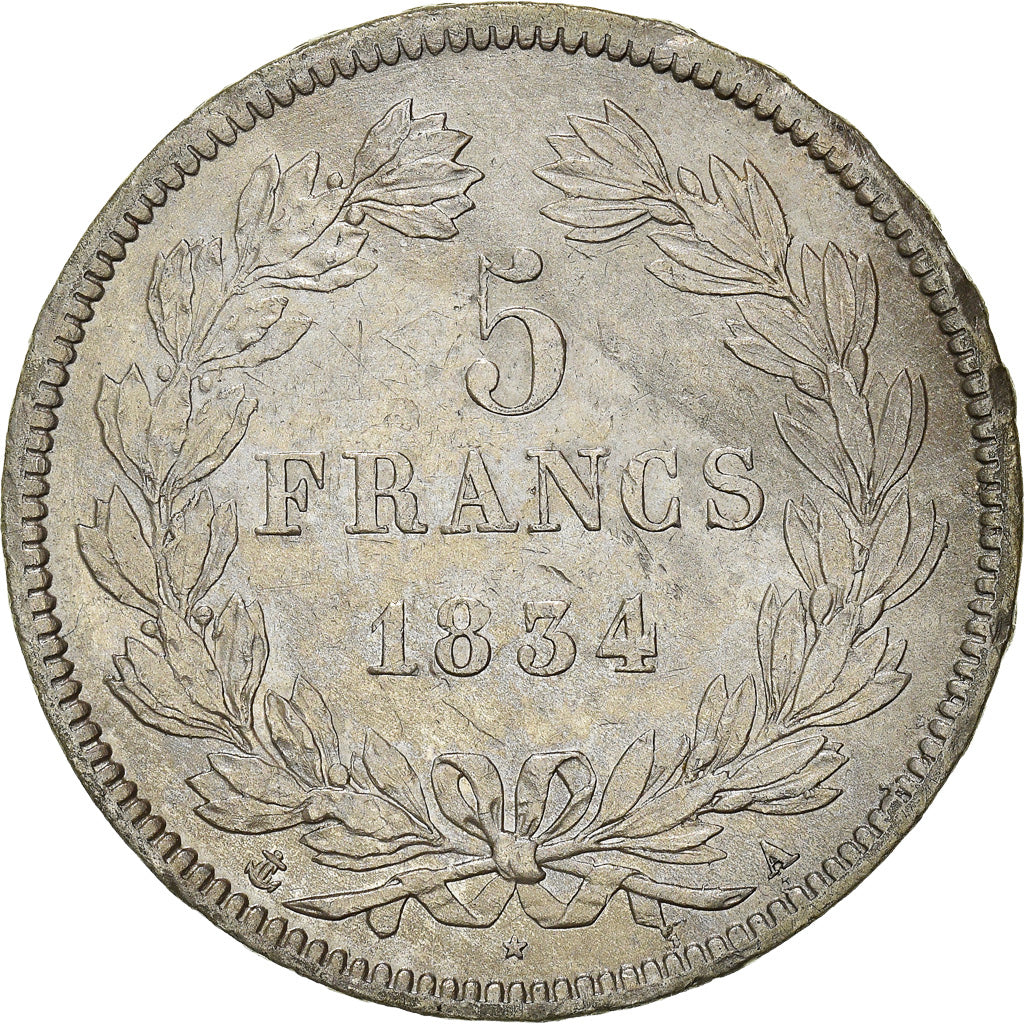 Monnaie, France, Louis-Philippe, 5 Francs, 1834, Paris, TTB+, Argent