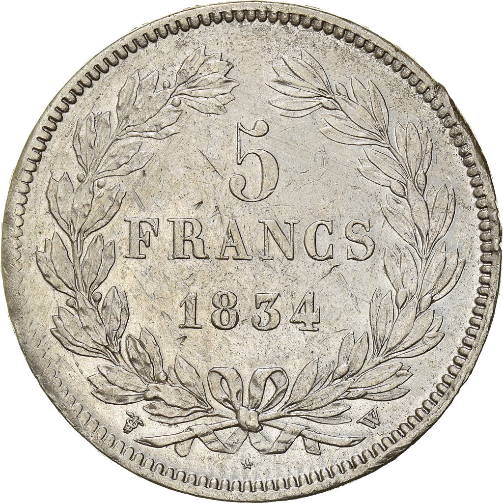 Coin, France, Louis-Philippe, 5 Francs, 1834, Lille, AU(50-53), Silver