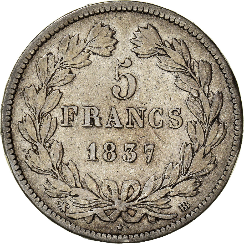 Münze, Frankreich, Louis-Philippe, 5 Francs, 1837, Strasbourg, S+, Silber