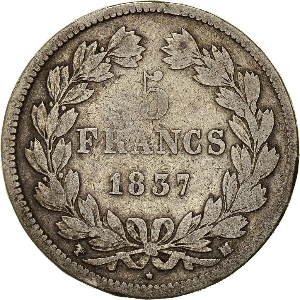 Monnaie, France, Louis-Philippe, 5 Francs, 1837, Marseille, TB+, Argent