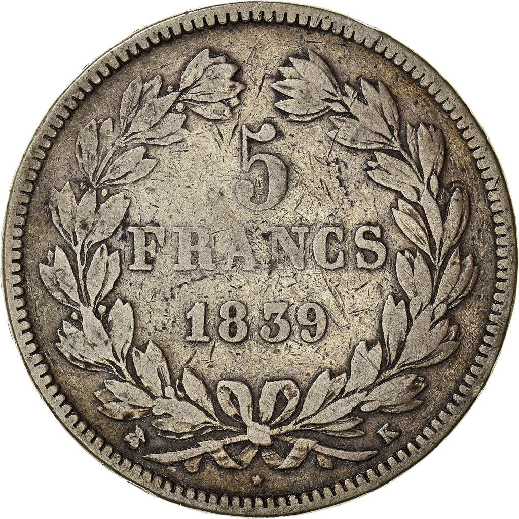 Monnaie, France, Louis-Philippe, 5 Francs, 1839, Bordeaux, TB+, Argent