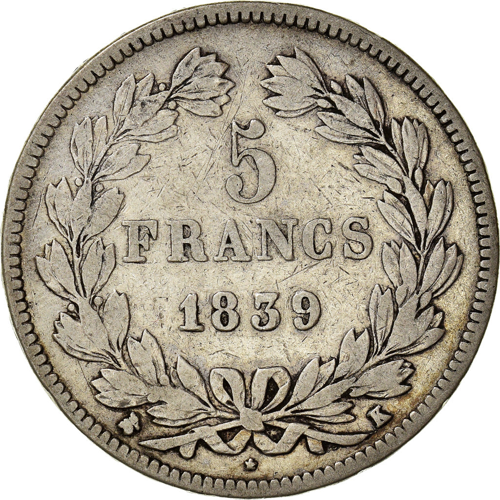 Münze, Frankreich, Louis-Philippe, 5 Francs, 1839, Bordeaux, S+, Silber