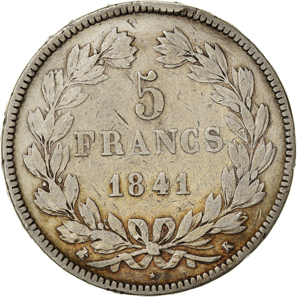 Coin, France, Louis-Philippe, 5 Francs, 1841, Bordeaux, VF(30-35), Silver