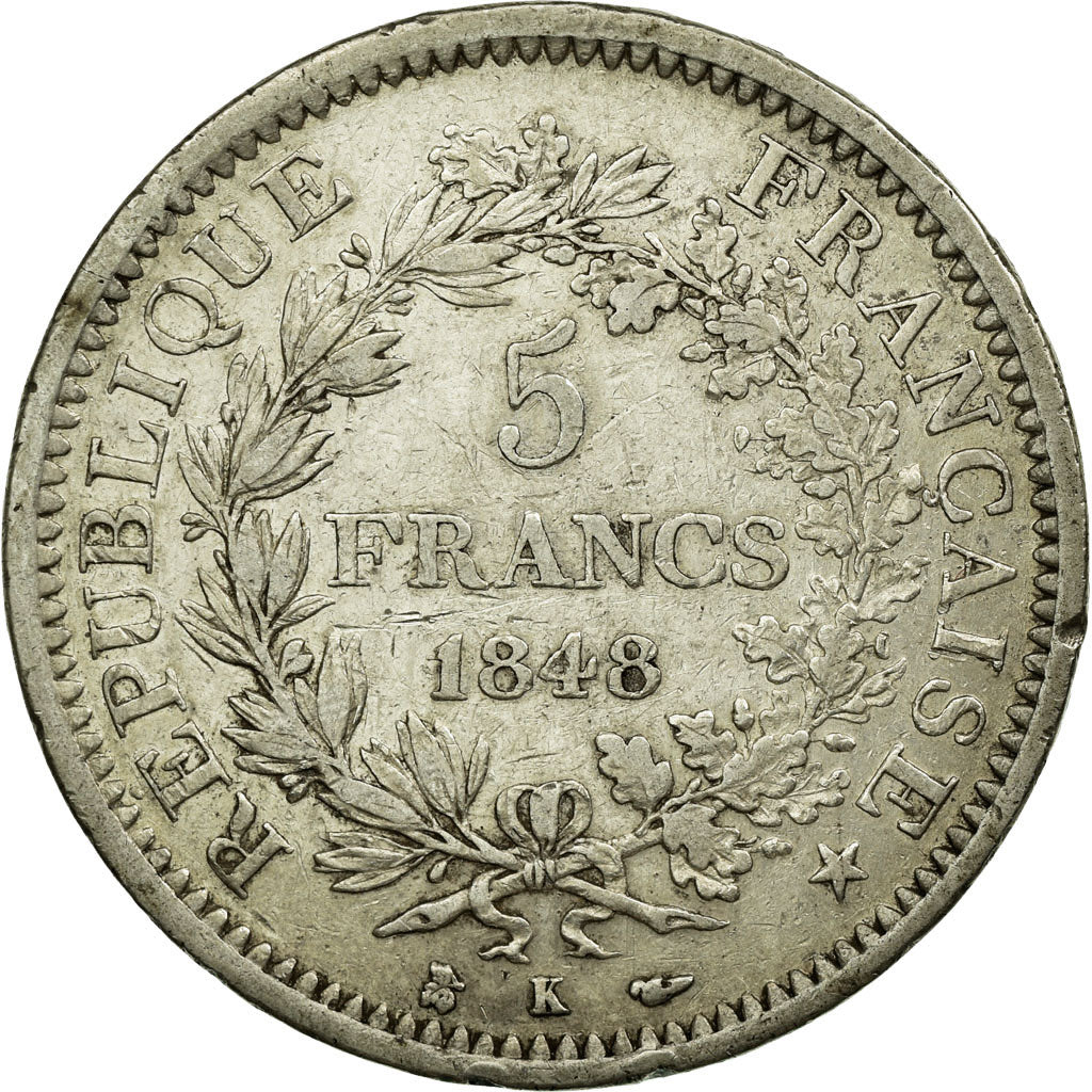 Münze, Frankreich, Hercule, 5 Francs, 1848, Bordeaux, S+, Silber, KM:756.4