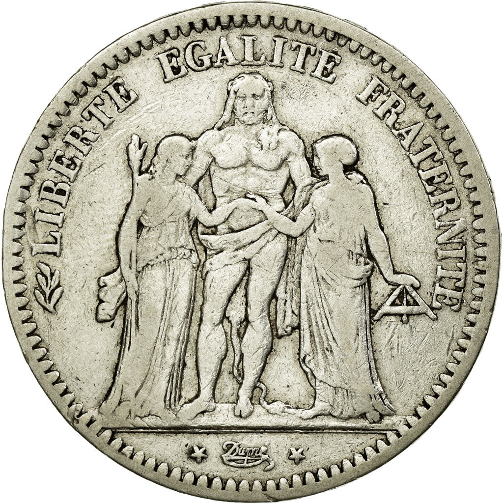 Moneta, Francia, Hercule, 5 Francs, 1848, Bordeaux, MB, Argento, KM:756.4
