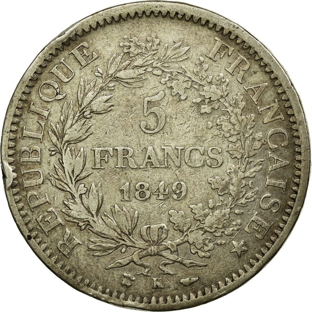 Coin, France, Hercule, 5 Francs, 1849, Bordeaux, VF(30-35), Silver, KM:756.4
