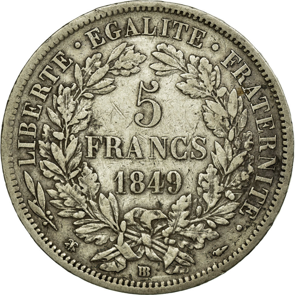 Coin, France, Cérès, 5 Francs, 1849, Strasbourg, EF(40-45), Silver