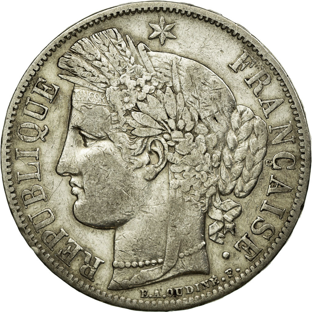 Coin, France, Cérès, 5 Francs, 1849, Strasbourg, VF(30-35), Silver, KM:761.2