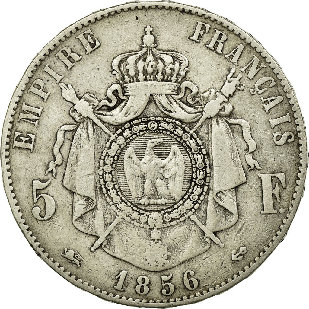 Moneta, Francja, Napoleon III, Napoléon III, 5 Francs, 1856, Lyon, VF(30-35)